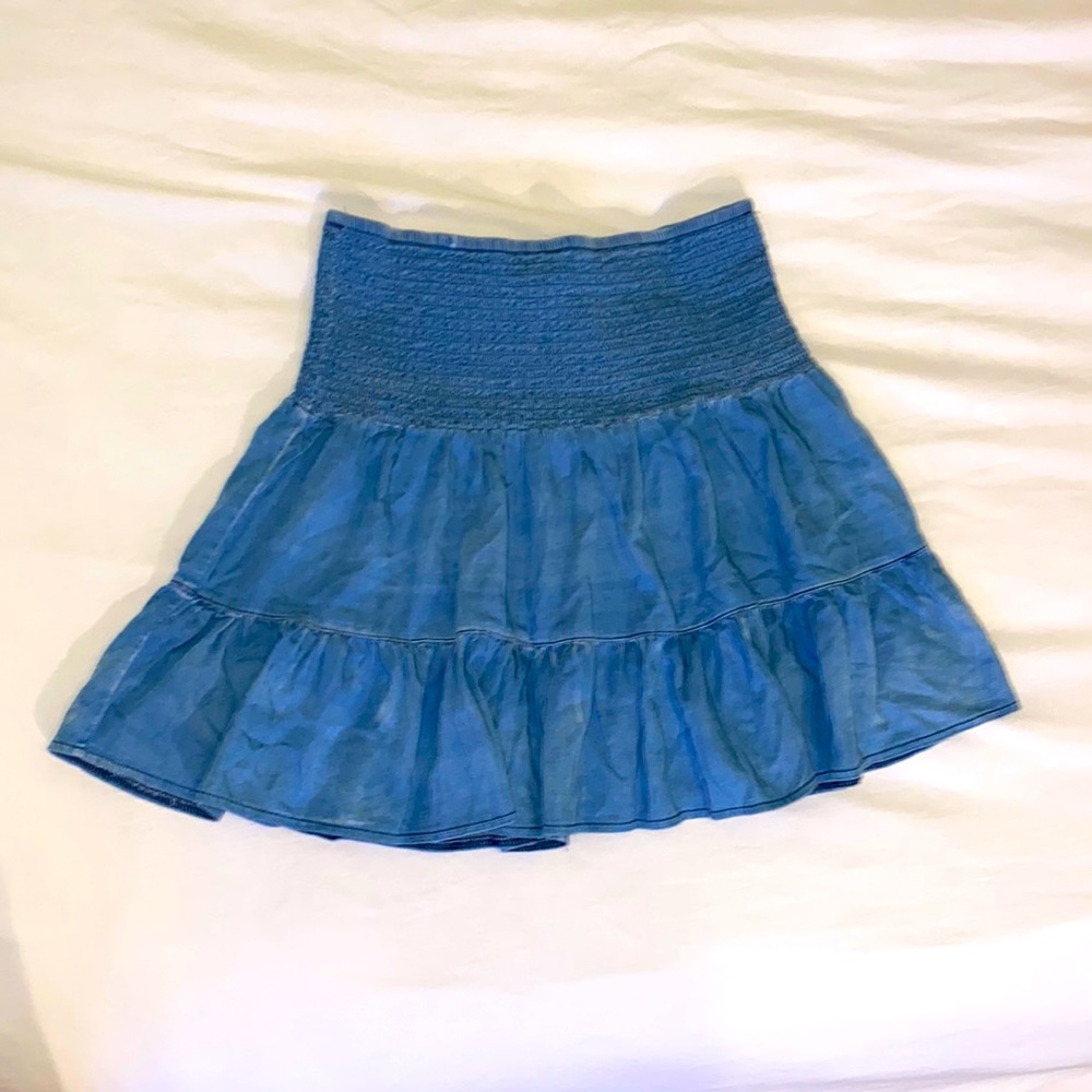 Denim/ Jean skirt with Ruching/ Ruffles by Daisies